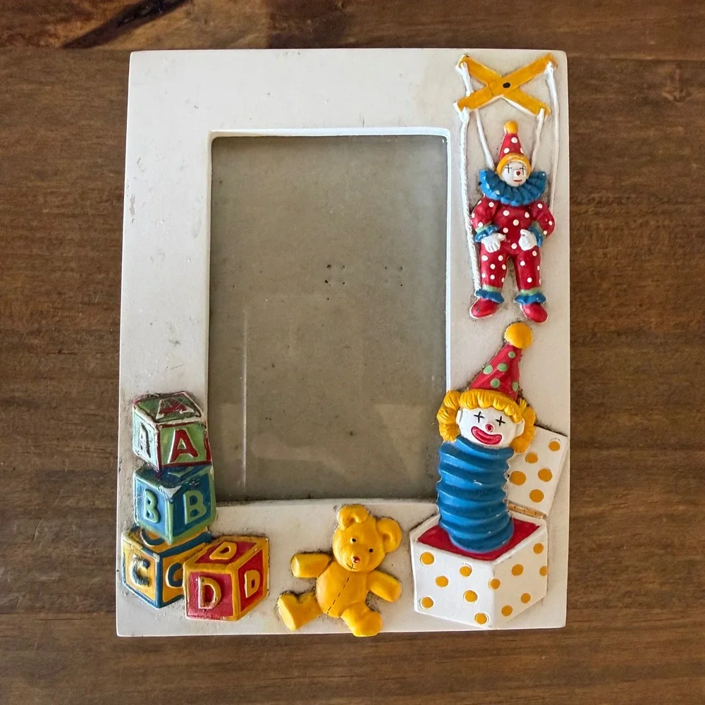 Vintage 1990 Alberte Price Clown Teddy Bear Toy Theme 3D Photo Frame White